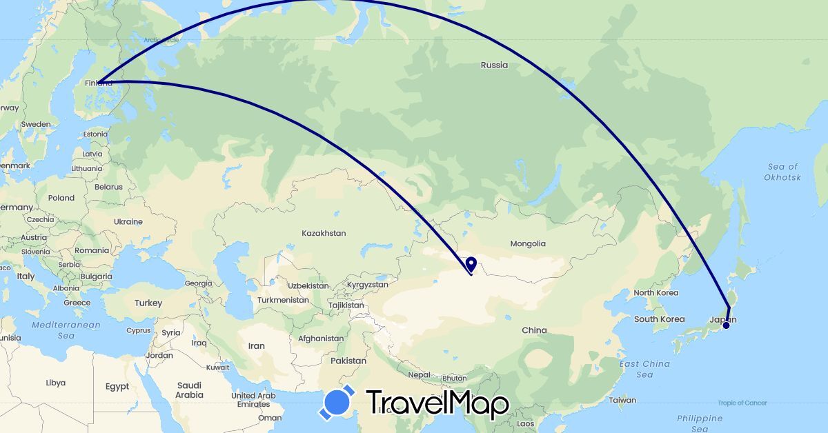TravelMap itinerary: driving in China, Finland, Japan (Asia, Europe)